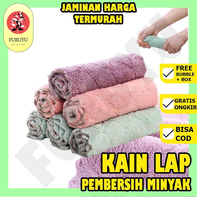Kain Lap Cuci Piring Anti Minyak Microfiber Serbet Dapur Bahan Coral Fleece Micro Fiber 2 Sisi Serbaguna Serap Air Anti Bau Daya Serap Super Lap Kotoran Piring Meja Kompor