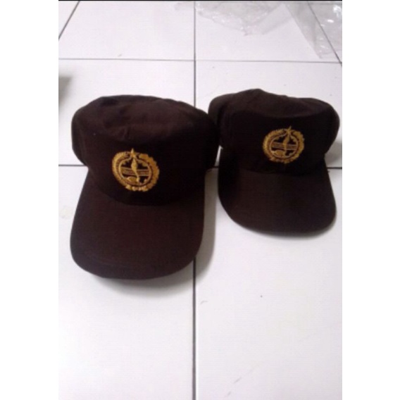 TOPI PRAMUKA SD LOGO BORDIR ANAK SEKOLAH SD COKLAT