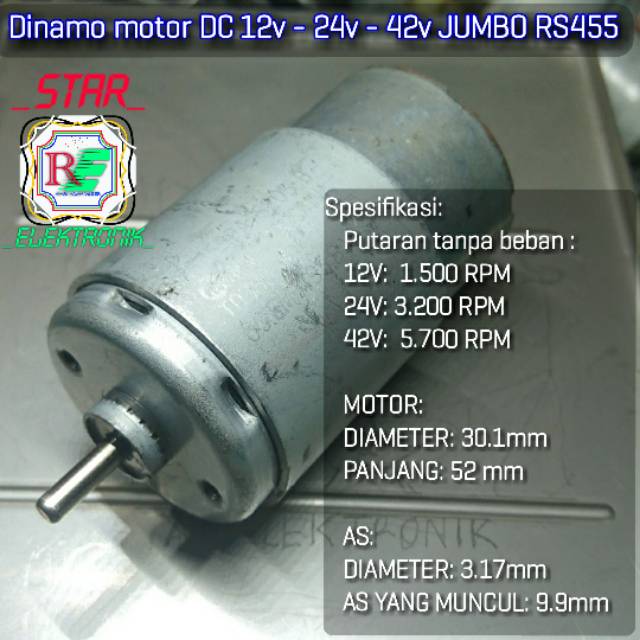 Dinamo motor DC 24v ~ 42v JUMBO RS455/QK1-860 untuk mini bor / mini grinder / generator mini DC 42 V