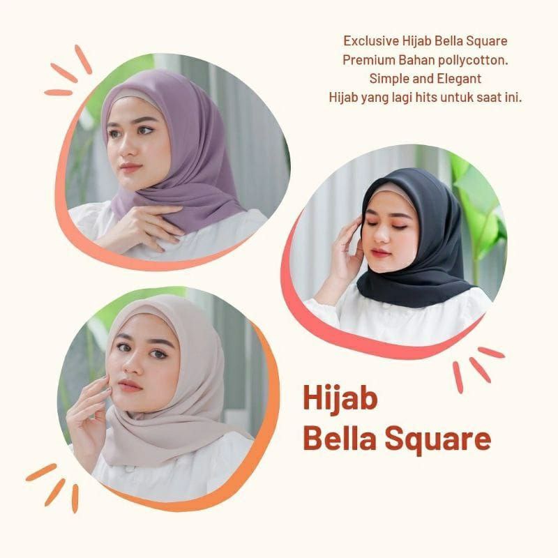 Hijab Segi Empat Polos Bella Square - Jilbab Muslim Bela Squer Kerudung Murah Bella Kerudung Terbaru - Warna Lengkap - Toko Hassanah