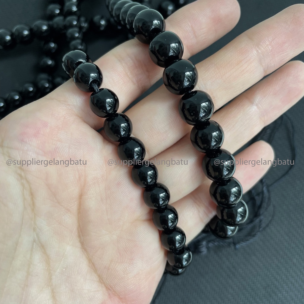 tasbih batu BLACK ONYX 99 butir premium tasbeh HITAM kilap alam akik aksesoris muslim pria wanita
