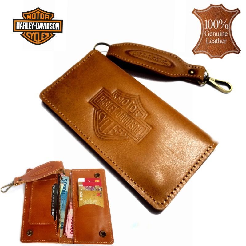 dompet pankang pria kulit asli 100% full harley davidson  tan 02