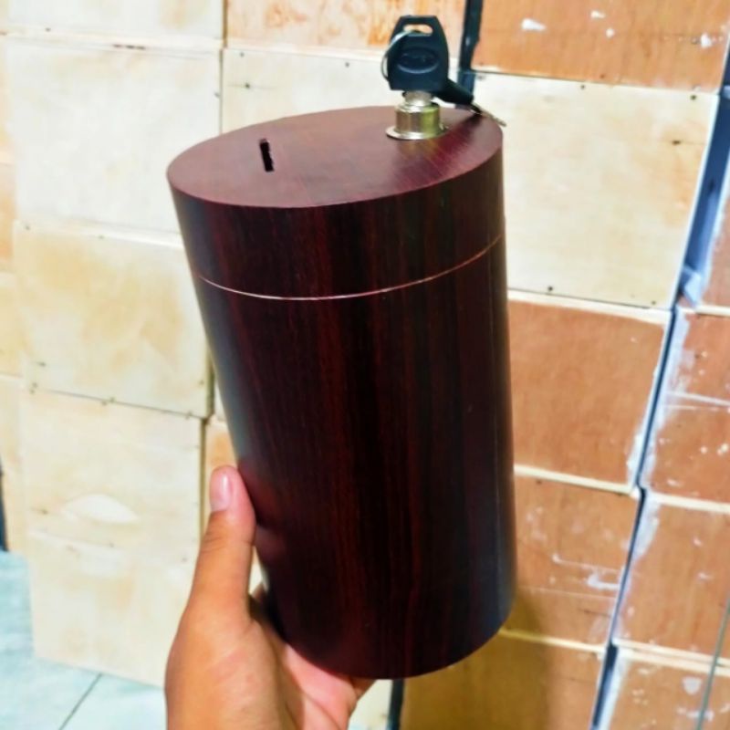 Celengan Besar Motif Serat Kayu (Pakai Kunci) - Celengan unik Anti penyok-KAYU TUA