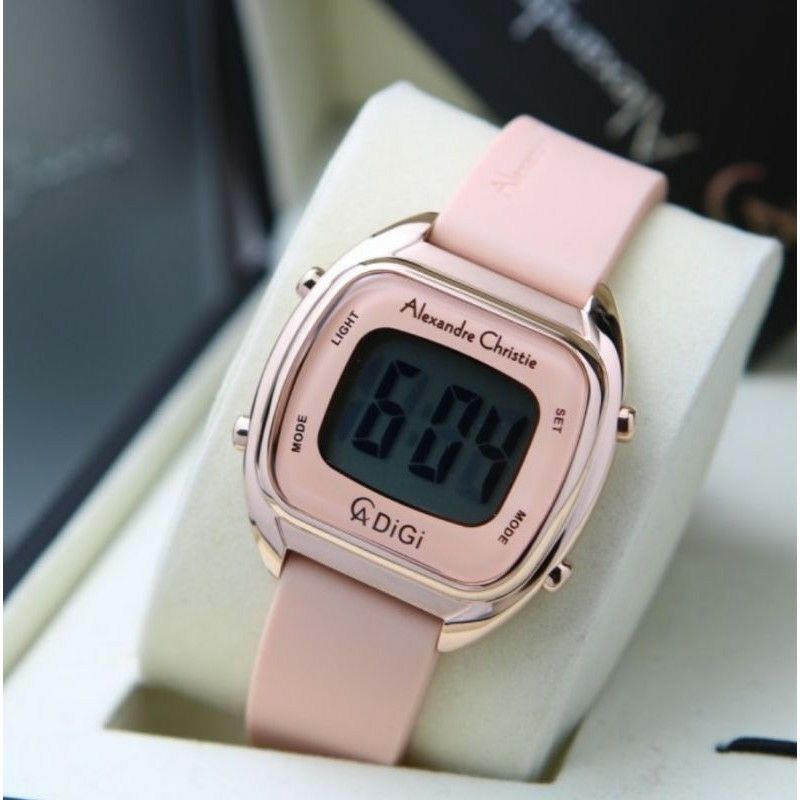 jam tangan alexandre christie wanita digital tali karet kotak persegi AC 9335