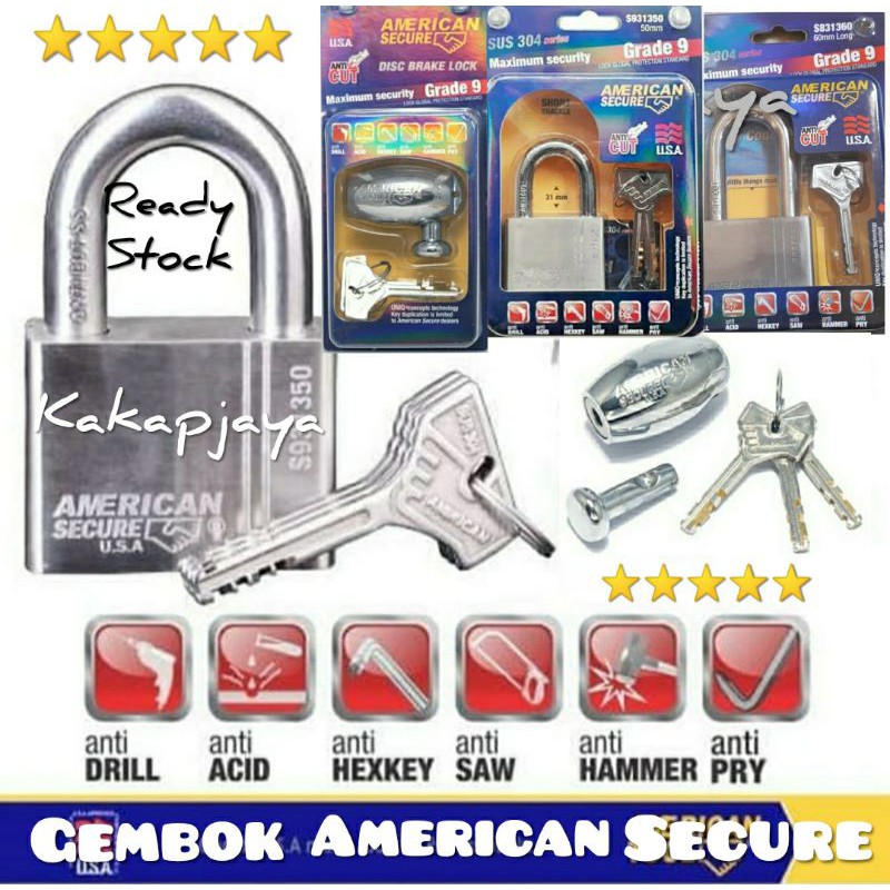 Gembok Anti Potong Anti Maling Anti Cairan Setan American Secure