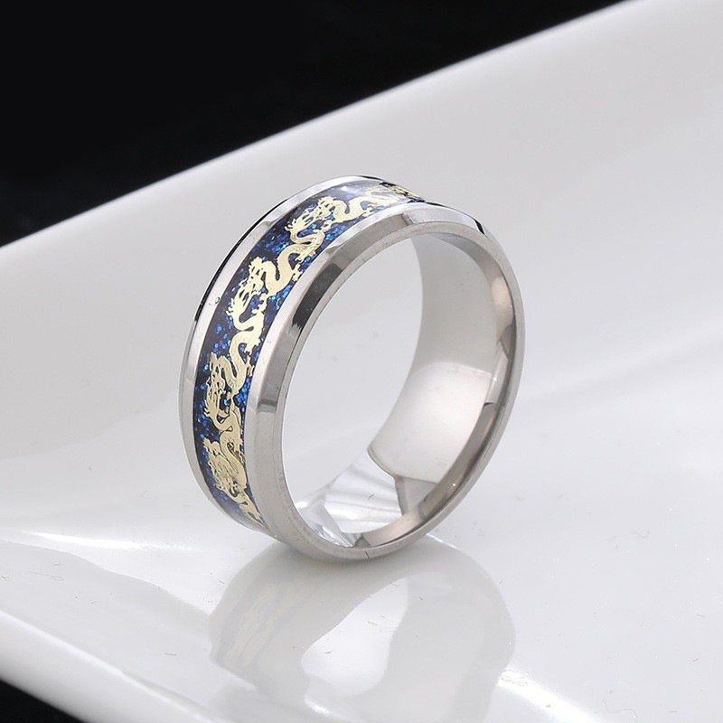 Cincin Bahan Stainless Steel Motif Naga Ukuran 8mm Untuk Pria Dan Wanita