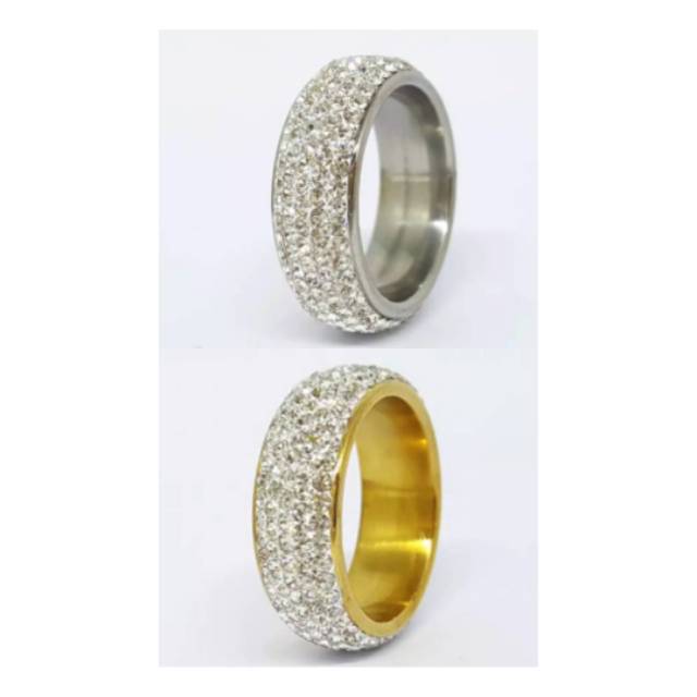 Cincin couple Titanium Stainless steel 5 baris full Mata anti karat selamanya Ring Fashion