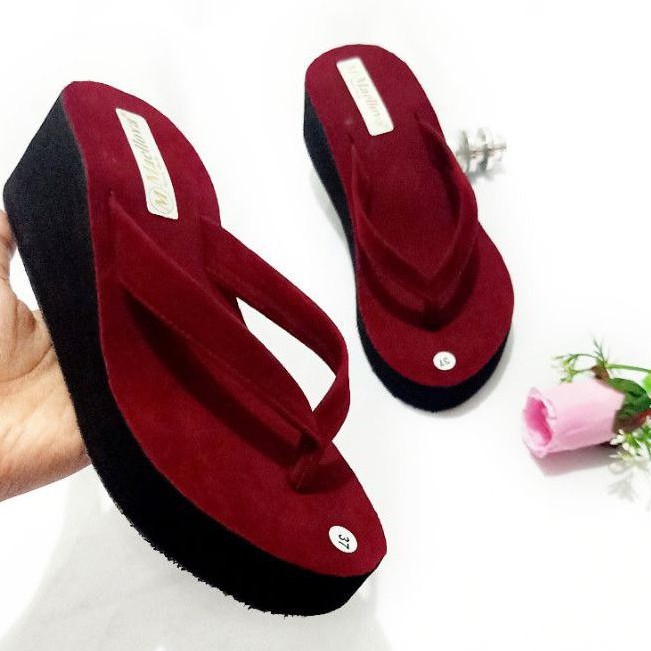 SENDAL WEDGES WANITA BELUDRU SOL KARET - SENDAL JEPIT WANITA - SANDAL SPON WANITA