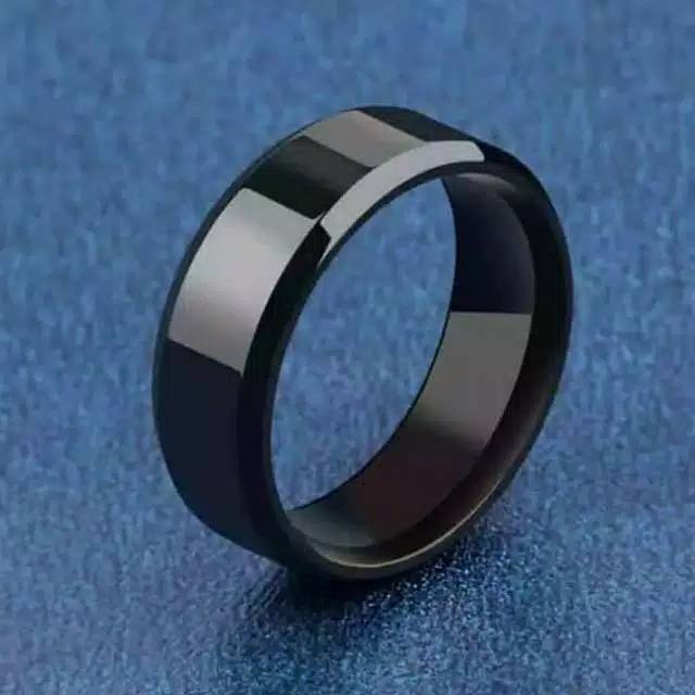 Cincin couple hitam titanium stainless steel segi sisi anti karat selamanya Fashion ring style