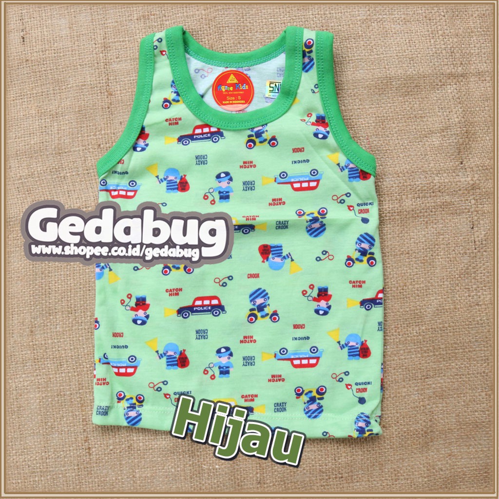 3 pcs Kaos anak lengan Kutung Warna Singlet Agree SM 050 WARNA Motif Car | Kaos Dalam Anak Kutung