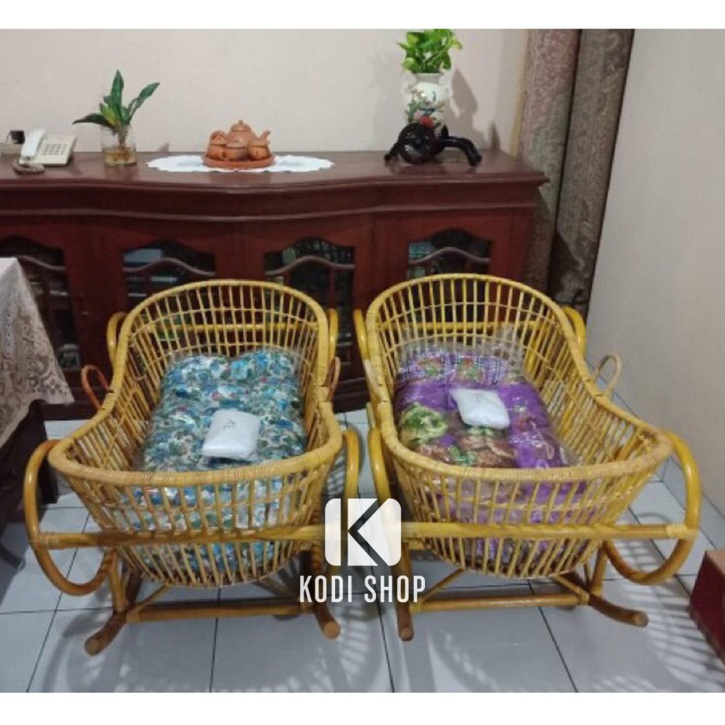 AYUNAN BAYI MODEL PERAHU ROTAN ASLI, TEMPAT TIDUR BAYI, RANJANG BAYI