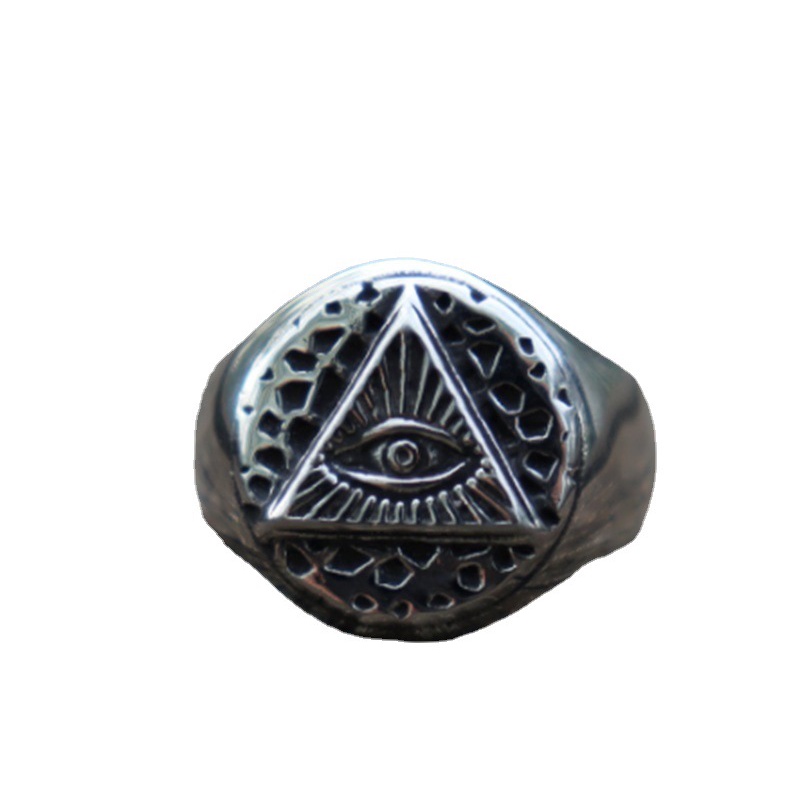 Cincin Bentuk Mata Evil Segitiga Geometris Gaya Retro Untuk Pria