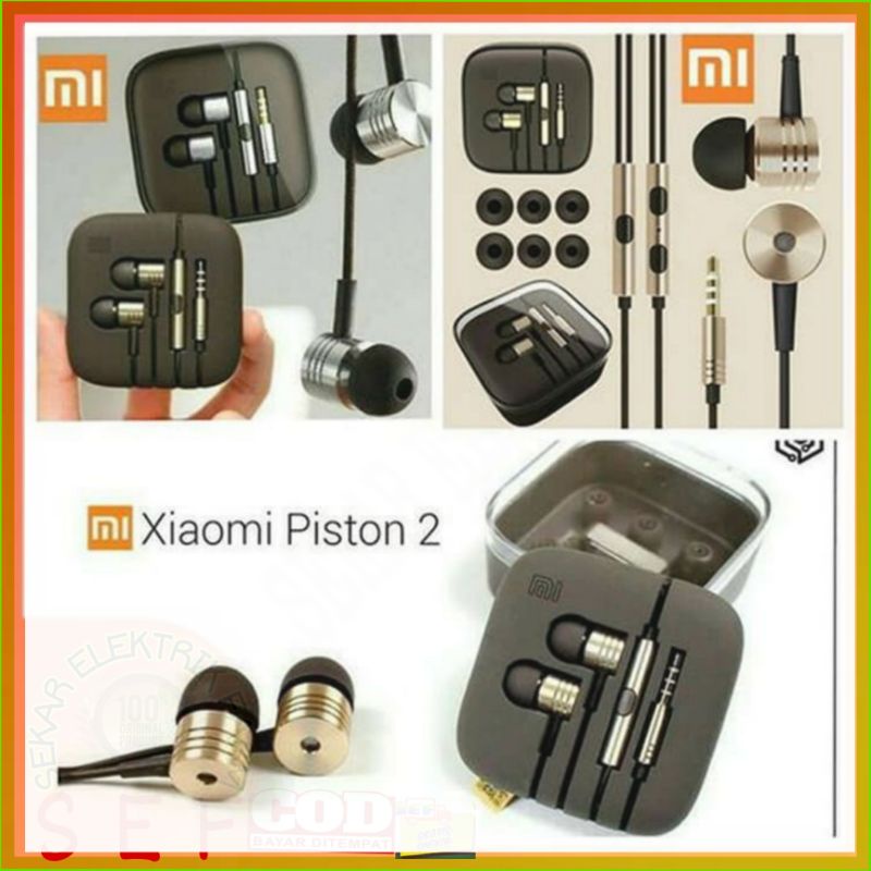 Headset Xiaomi Piston Stereo 2 Earphone Wired Stereo Super Bass Jack 3.5mm Dengan Box elegan