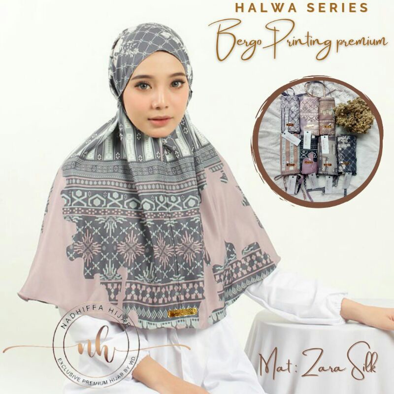 Bergo motif printing halwa series zara silk premium I Bergo maryam instan
