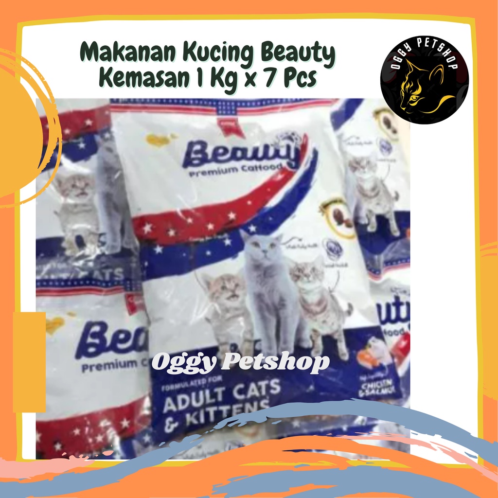 Makanan Kucing Beauty Premium Cat Food Chiken Salmon 1kg x 7 pcs