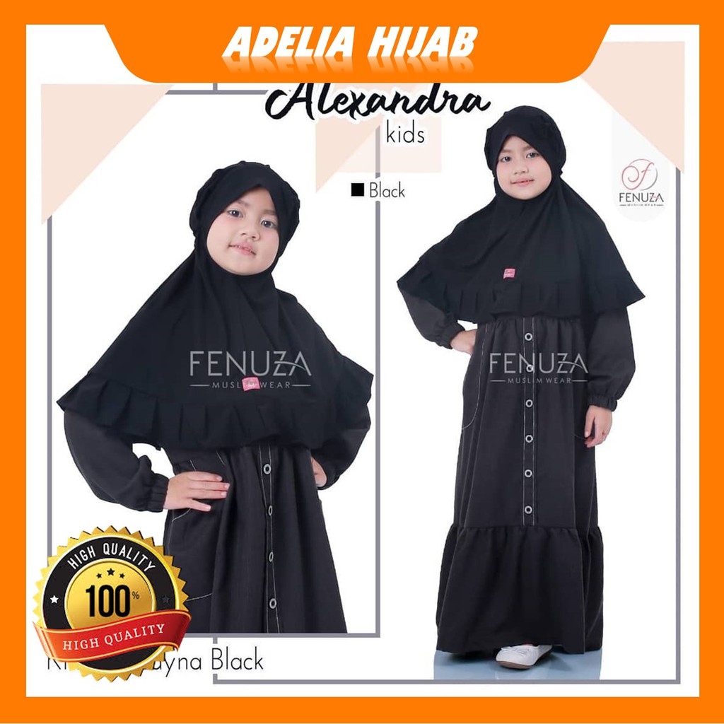 Dress Anak Perempuan atau Gamis Cantik Alexandra Kids Fenuza Muslim Wear Warna Hitam Terbaru