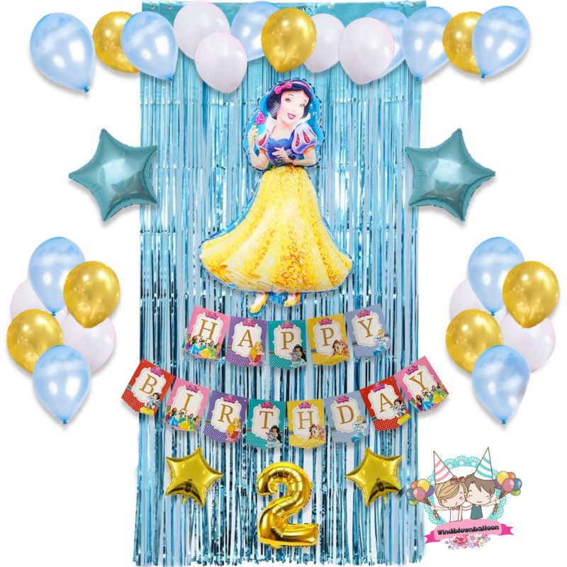 WINDBLOWN BALON DEKORASI ULANG TAHUN ULTAH ANAK CEWE PUTRI SALJU/HBD BIRTHDAY PRINCESS SNOW WHITE