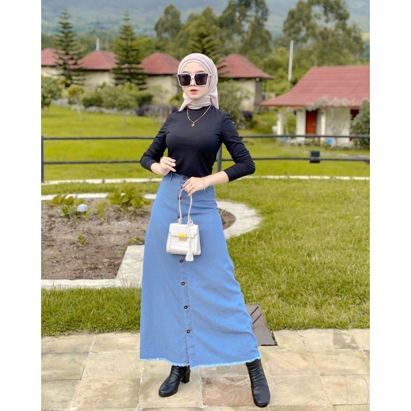ROK BUTTON PUTIH ROK JEANS DENIM ROK WANITA TERBARU CEWE CEWEK ROCK BUTTON JEANS PUTIH RAWIS-ROCK ICEBLU