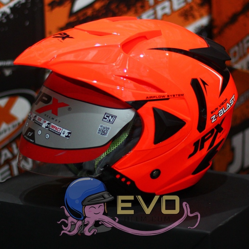 HELM JPX HALFFACE_JPX Z-BLAST - FLUO RED GLOSS ( ONGKIR 2KG) JPX HALFFACE JPX SEMICROSS JPX ZBLAST