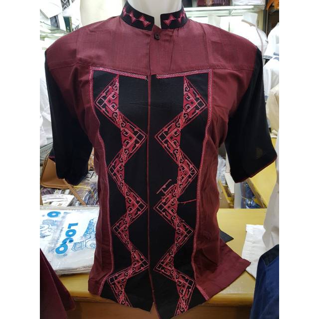 Baju koko bordir mewah MAROON terbaru