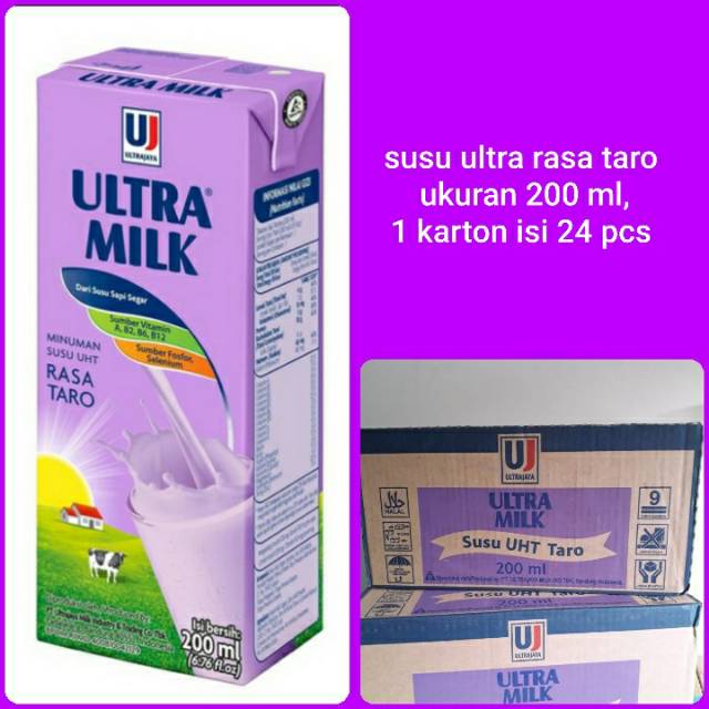 

Susu Ultra rasa Taro ukuran 200 ml isi 24 pcs