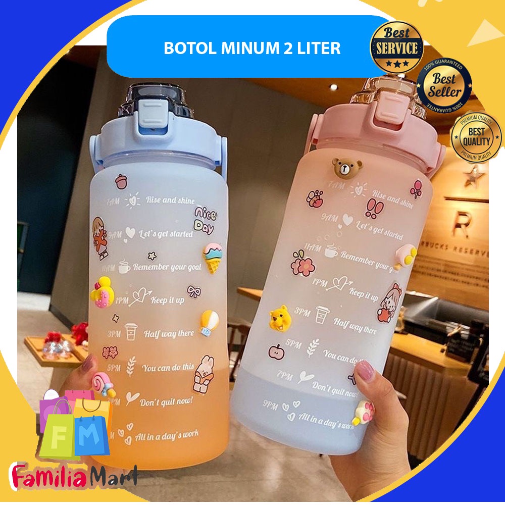 Botol Minum Lucu 2 Liter 2000ML Korea VIRAL Botol Tumbler Motivasi Warna Pelangi