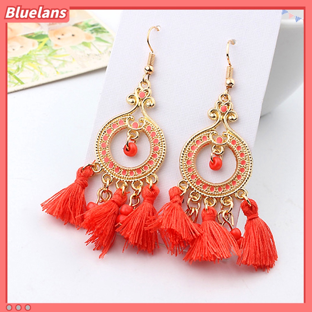 Anting Kait Gantung Bahan Alloy Aksen Rumbai Gaya Bohemian Untuk Wanita