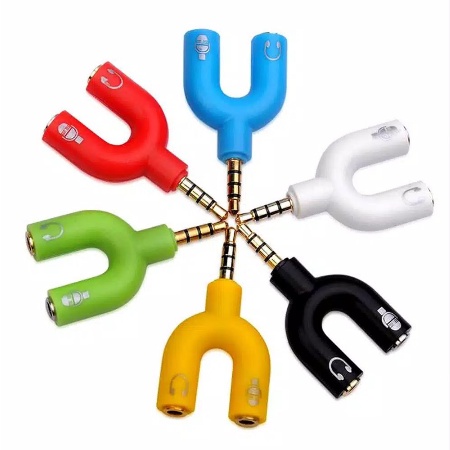 Konektor Audio Splitter U Shape 2 in 1 Mic Audio Jack 3.5mm to Dual Female