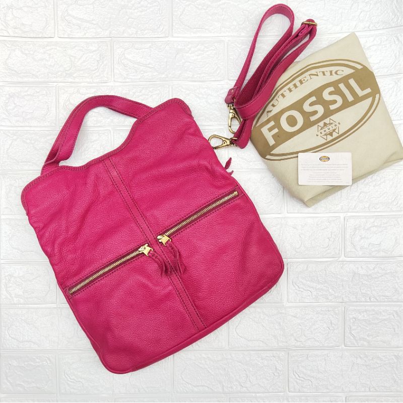 Tas Fossil Erin Foldover Fuschia Fullset Bag Preloved Pl like New