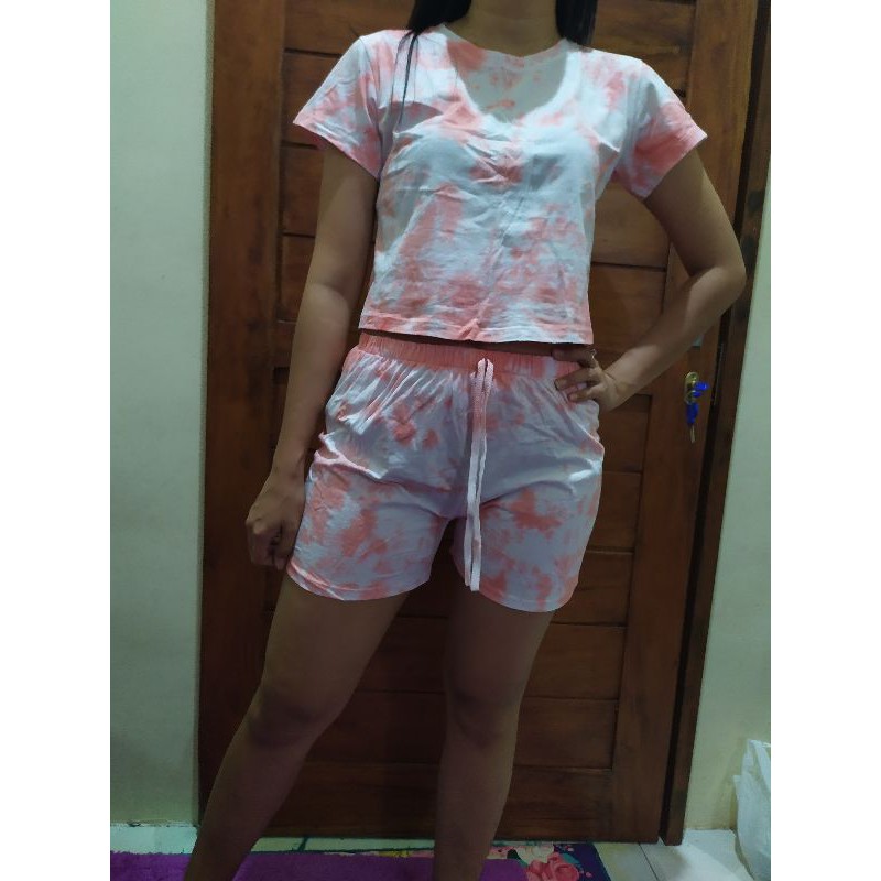 set crop celana pendek cotton combed