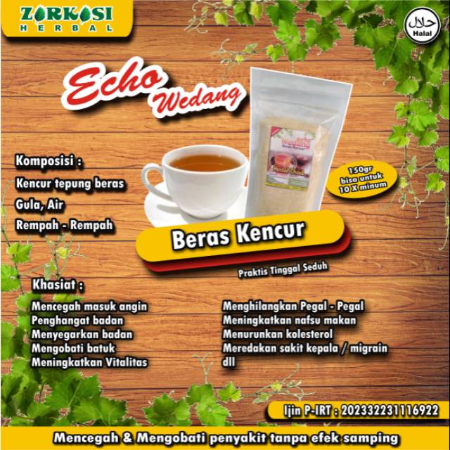 

Beras kencur "Echo wedang" Herbal drink dengan komposisi rempah-rempah pilihan