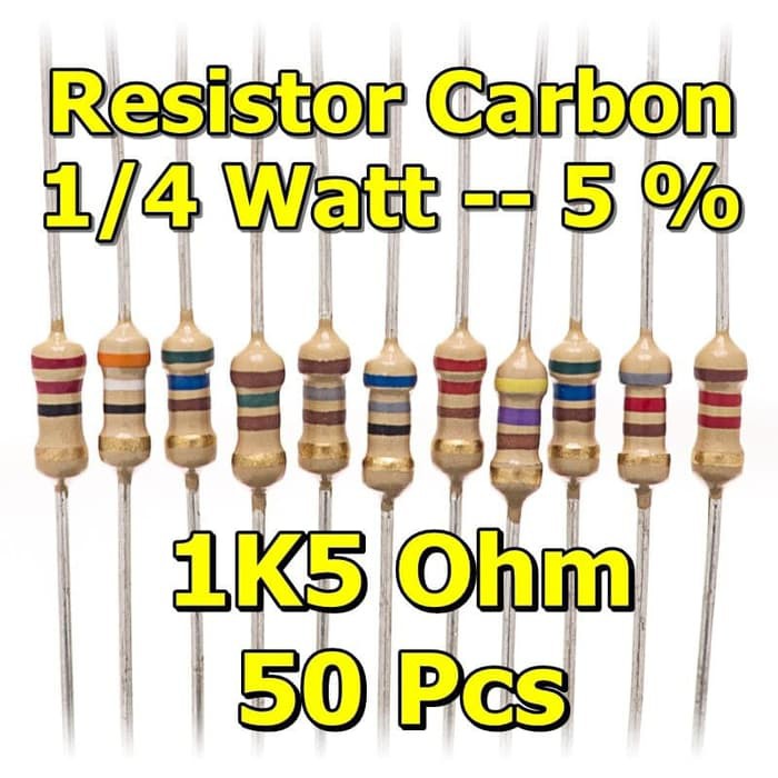 Resistor 50 Pcs 1K5 Ohm 5% 1/4W Resistor Carbon Film