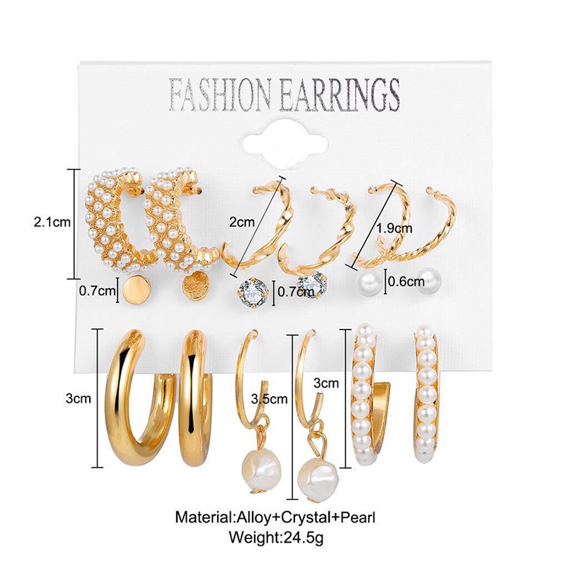 9 Pasang / Set Anting Hoop Bahan Logam Aksen Mutiara Zirkon Untuk Aksesoris Wanita