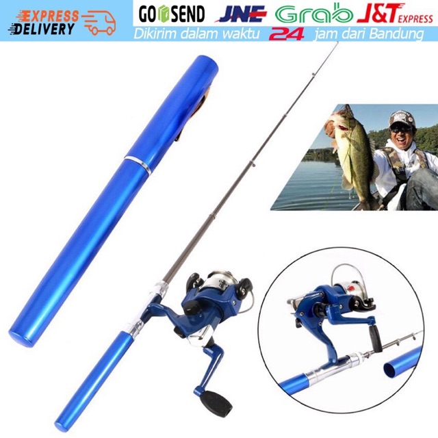 Pancingan Pena Aluminium Set + Reel Pancing Mini Pen Shape Fishing Rod +Spinning Reel Alat Memancing