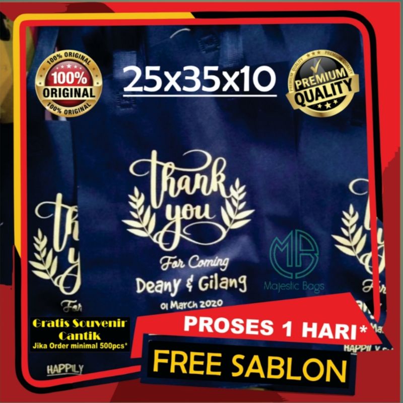 Tas Wedding | 25x35x8cm | Sablon Goodiebag | Spunbond | Pernikahan | Tas Bingkisan | Tas syukuran