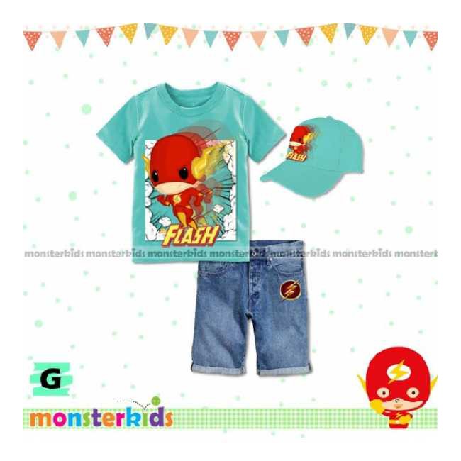 Setelan Anak Laki-laki Monster Kids 8 G Flash Dengan Topi | Setelan Superhero Anak Murah Branded