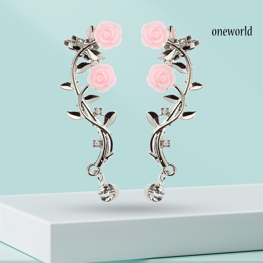 OW@ Earrings Beautiful Climber Crawler Rose Flower Branch Earrings