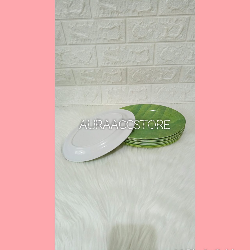 6pcs piring melamin/ bentuk lonjong/ ukuran 8inc/warna hijau/ motif daun/ best quality/ termurah