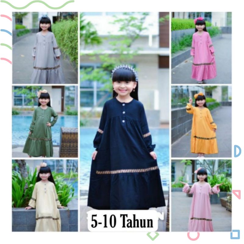 Gamis Anak / Gamis Anak Perempuan / Baju Muslim Anak Perempuan Pita By Laurakids 5-10 Tahun