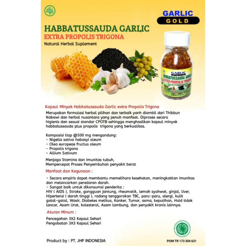 Habbatussauda Garlic Plus Propolis Trigona 200 Kapsul Indonesia