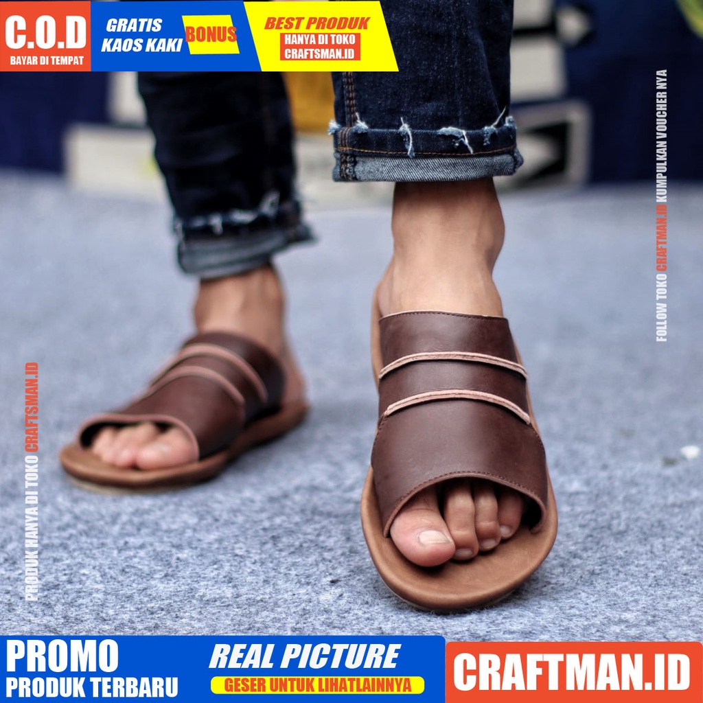 CRAFTS TAIM SANDAL KULIT PRIA BLACK BROWN SENDAL CASUAL PRIA