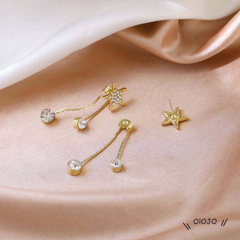 Anting Tusuk Gantung Temperament Bahan Sterling Silver 925 Desain Bintang + Rumbai Untuk Wanita - ol2