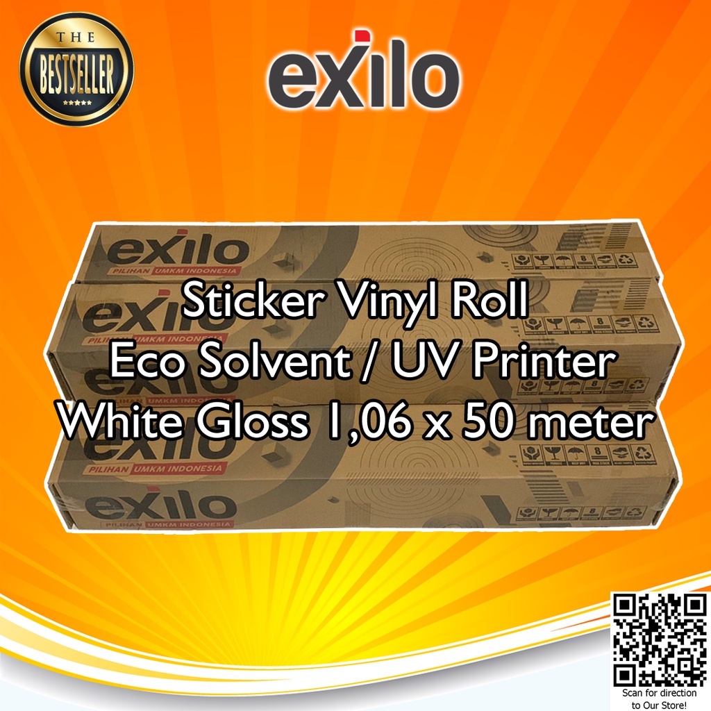 EXILO Sticker Vinyl Roll Indoor Outdoor Digital Print Inkjet Eco Solvent UV Stiker White Gloss Panjang 50 m Lebar 1.06 m