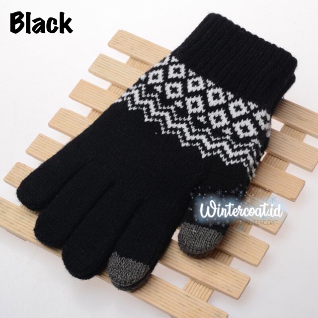 Sarung Tangan Rajut Pria cowok Men winter gloves Touchscreen hangat wool gunung motif Snowflakes