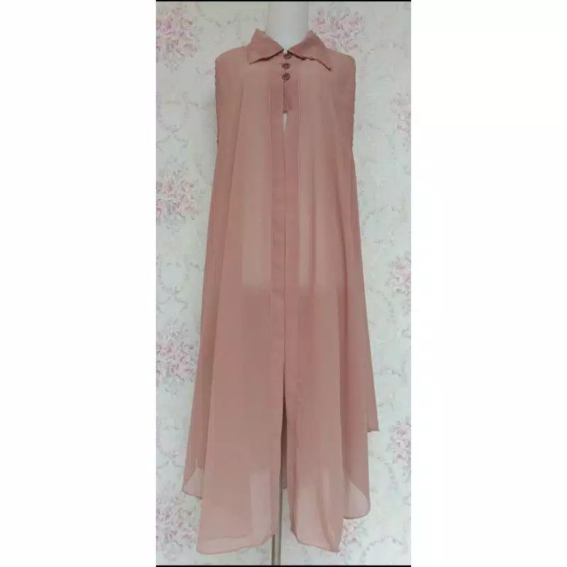 Long Outer Ceruty Babydoll Cardigan Kardigan Gardigan Jumbo Tanpa lengan