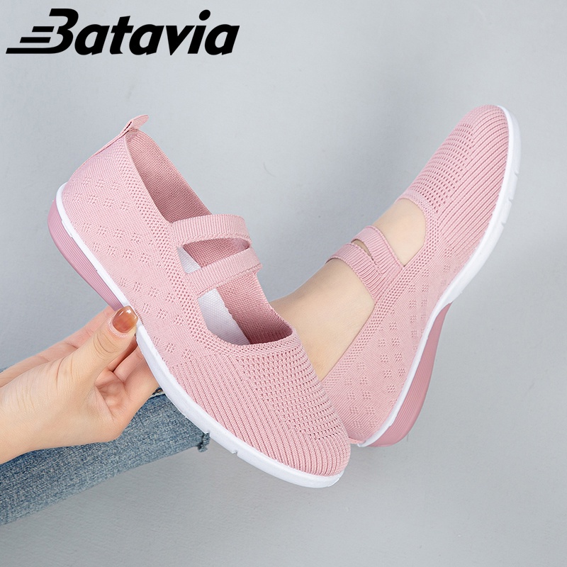 Batavia 2023 sepatu datar baru rajutan sepatu wanita sepatu olahraga kasual sepatu slip-on sepatu berjalan lambat sepatu kerja sepatu hitam ibu sepatu sepatu kasual A160