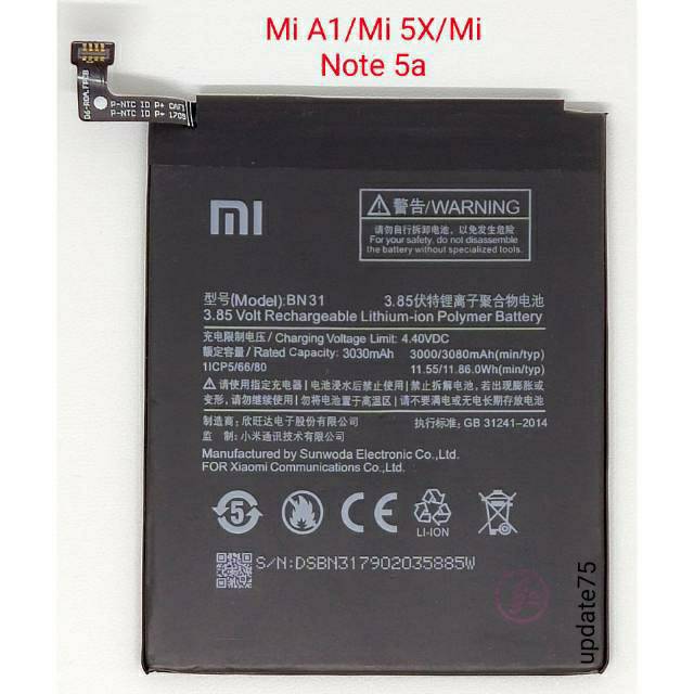 Baterai ori xiaomi BN31 xiaomi 5X mi A1 redmi note 5A batre baterai xiaomi BN31