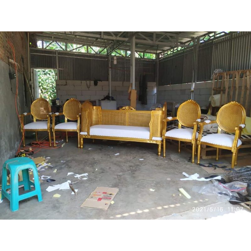 set kursi pelaminan rotan doyok - kursi pengantin doyok jati