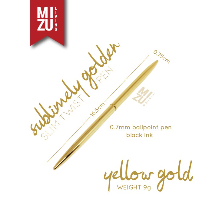 SUBLIMELY GOLDEN SLIM GOLD PEN Twist Refillable Black Ink Tinta Hitam Ballpoint Pena Emas Kurus-YELLOW GOLD