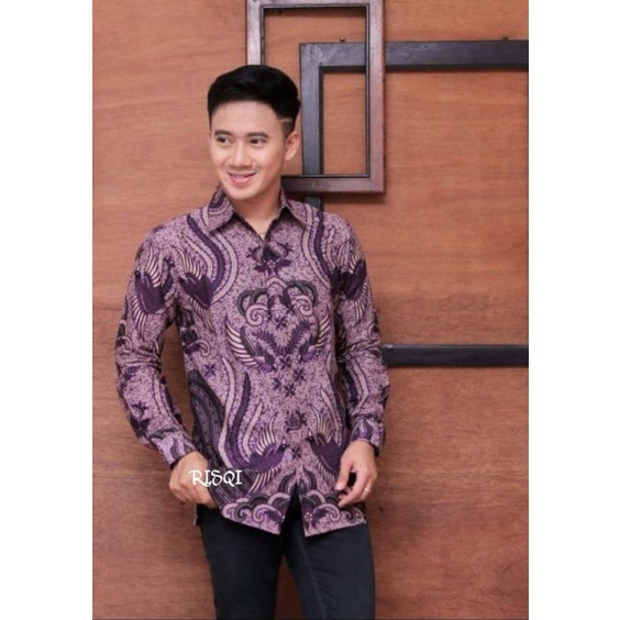 Batik pria kemeja batik lengan panjang m l xl xxl terlaris warna ungu